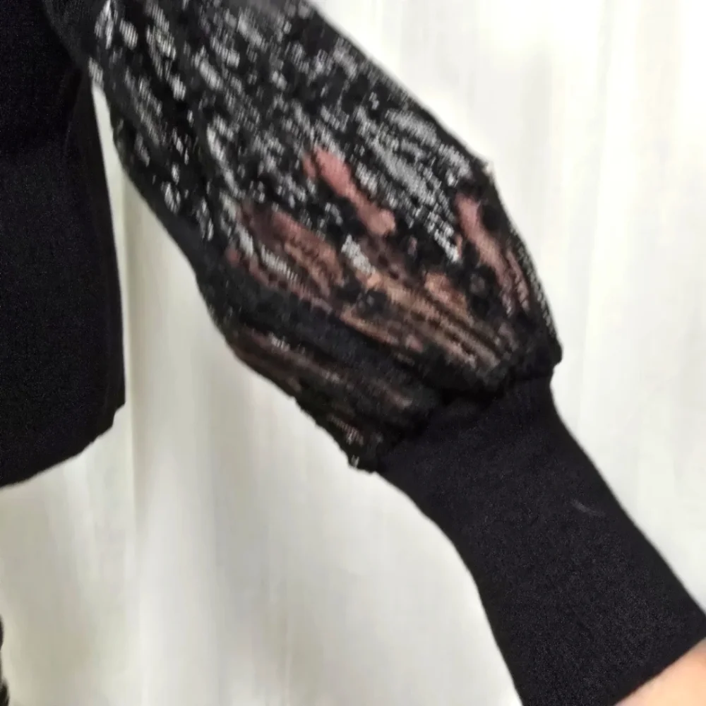 2/$30 Absolutely Famous Black Rib Knit Sweater Lace Sleeves Plus Size 1X - Picture 5 of 11